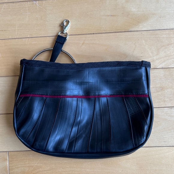 Black Clutch with Burgundy Accent and Silver Ring - Picture 3 of 3